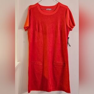 New York & Company Women's Red & Orange Dress Short Sleeve Dress Size Medium